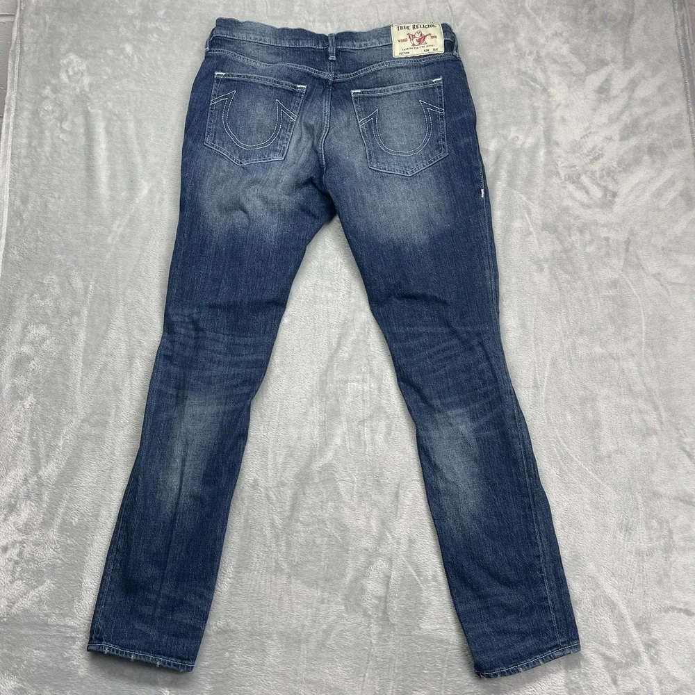 True Religion Jeans Mens 36 Blue Denim Faded Distressed Streetwear‎ Skinny Leg